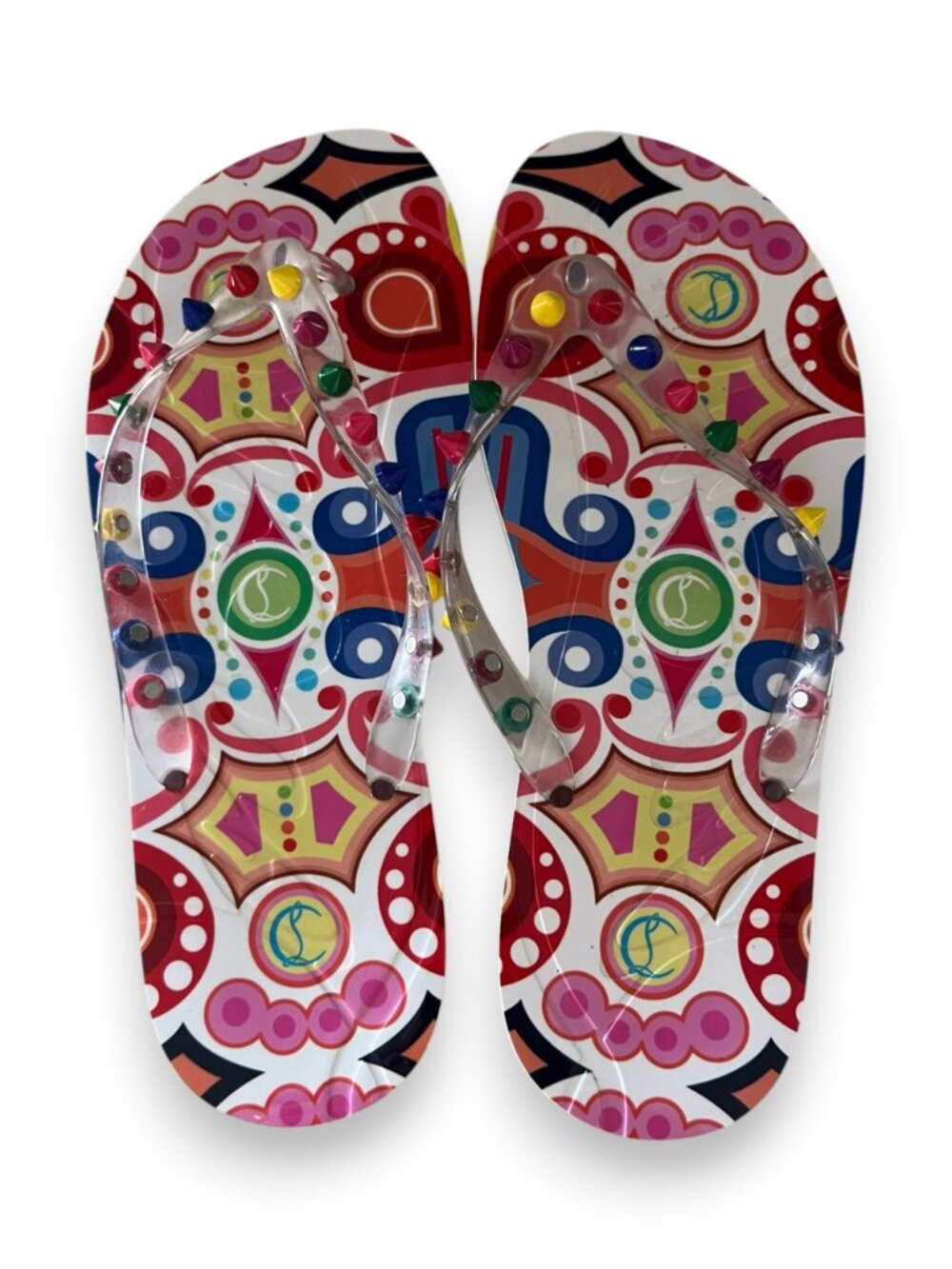 Christian Louboutin Loubi Spikes Transparent Multi Flip Flops Size EU 40 - Picture 2 of 3